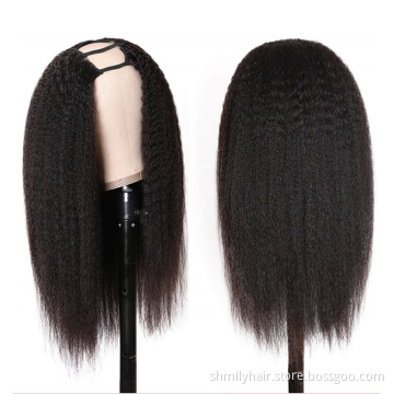 U Part Wig Kinky Straight Human Hair Wig For Black Women 150% Density Brazilian Remy Yaki Straight Glueless Middle U Shape Wigs